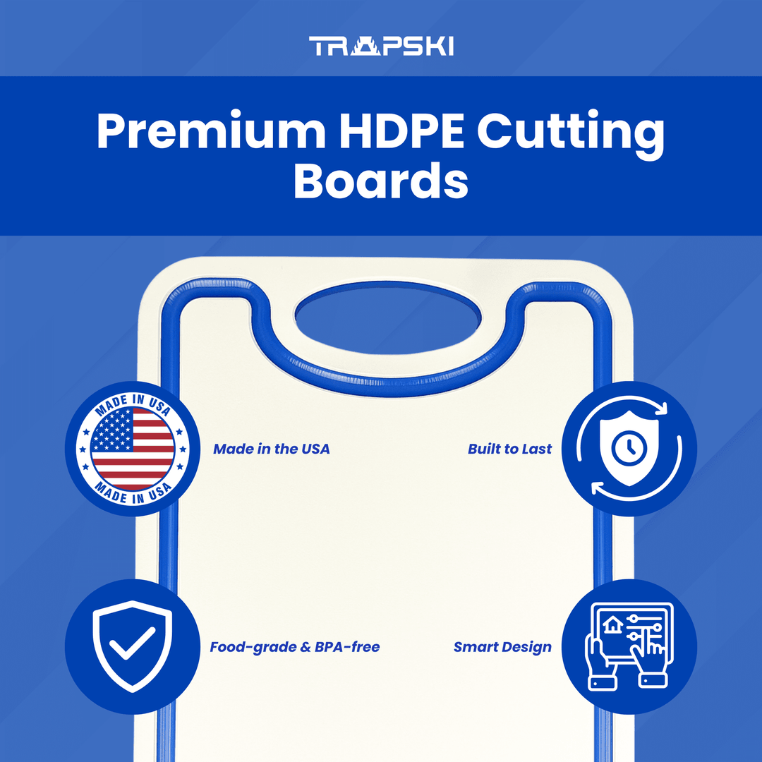 TRAPSKI Premium 1/2 Inch Thick HDPE Cutting Boards | Food-Grade Kitchen Prep Surface | Juice Grooves | Made in the USA