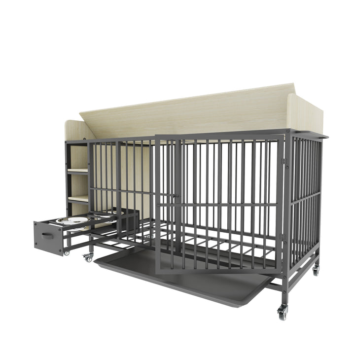 Large Pet Cage with Storage Rack Black and Beige