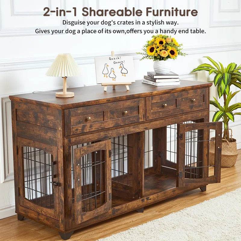 Dog Crate Furniture with Openable Partition