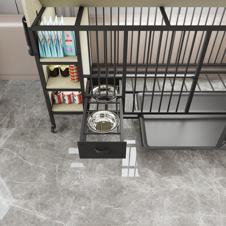 Large Pet Cage with Storage Rack Black and Beige