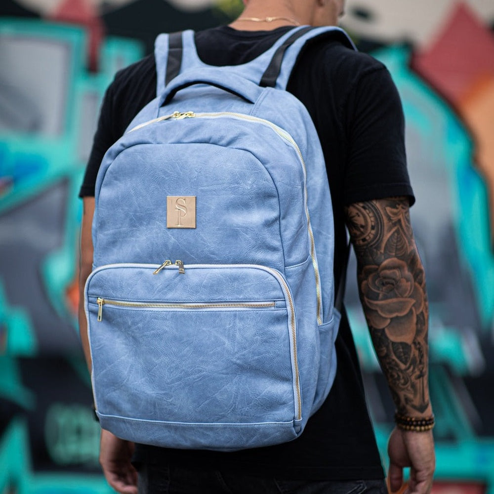 Sole Premise Baby Blue Tumbled Leather Commuter Bag