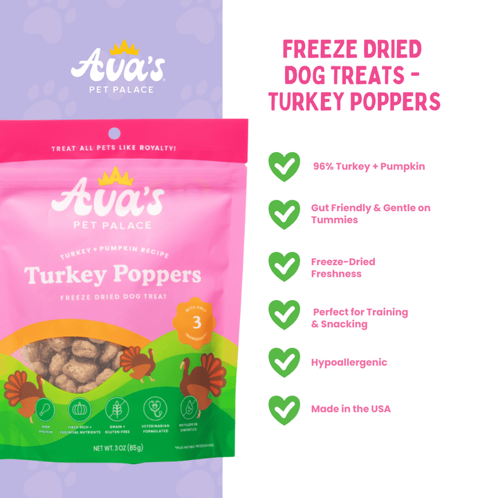 Ava's Pet Palace Freeze Dried Dog Treats - Turkey Poppers