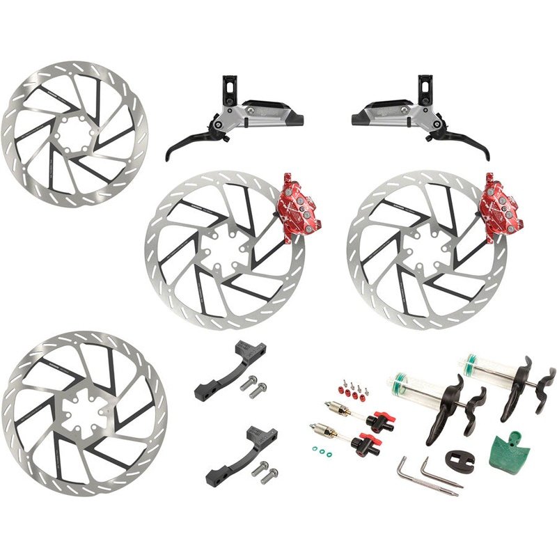 SRAM Maven Ultimate Stealth Expert Disc Brake Kit - Front/Rear Levers, Front/Rear Red Splash Calipers, Adapters, 4 Rotors, Bleed Kit