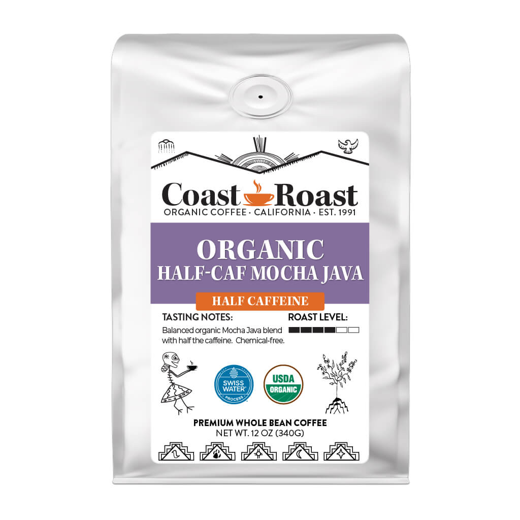 Organic Swiss Water Half-Caf Mocha Java Whole Bean Coffee