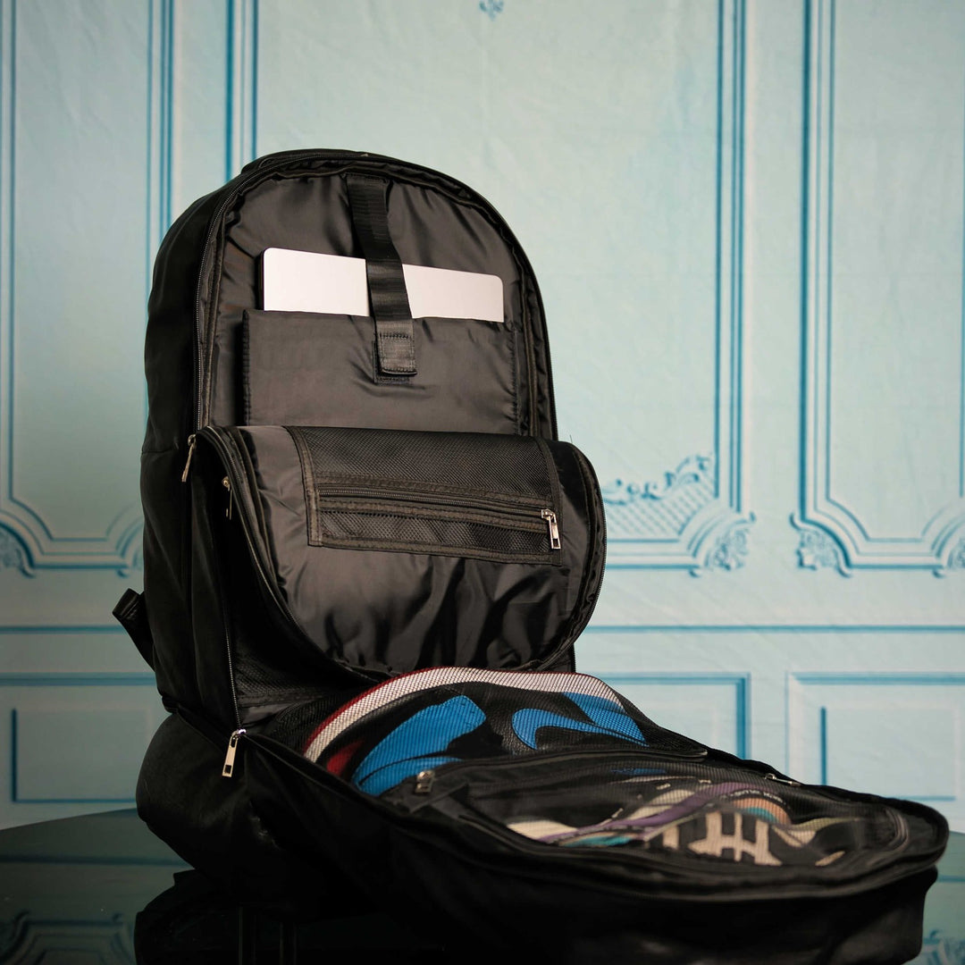 Sole Premise Black Leather Luxury Carry On Backpack Patented Signature Design