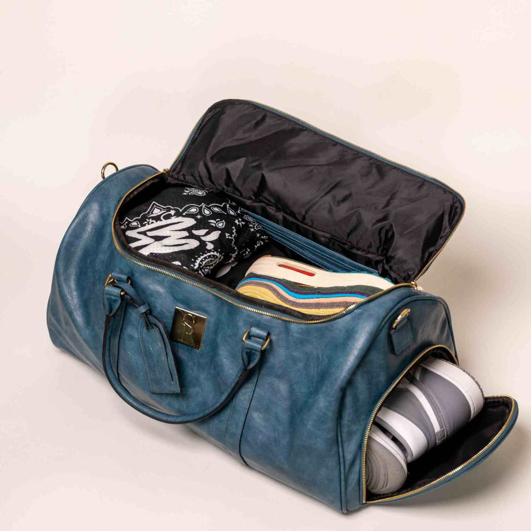 Sole Premise Blue Tumbled Luciano Leather Duffle New Weekender Design