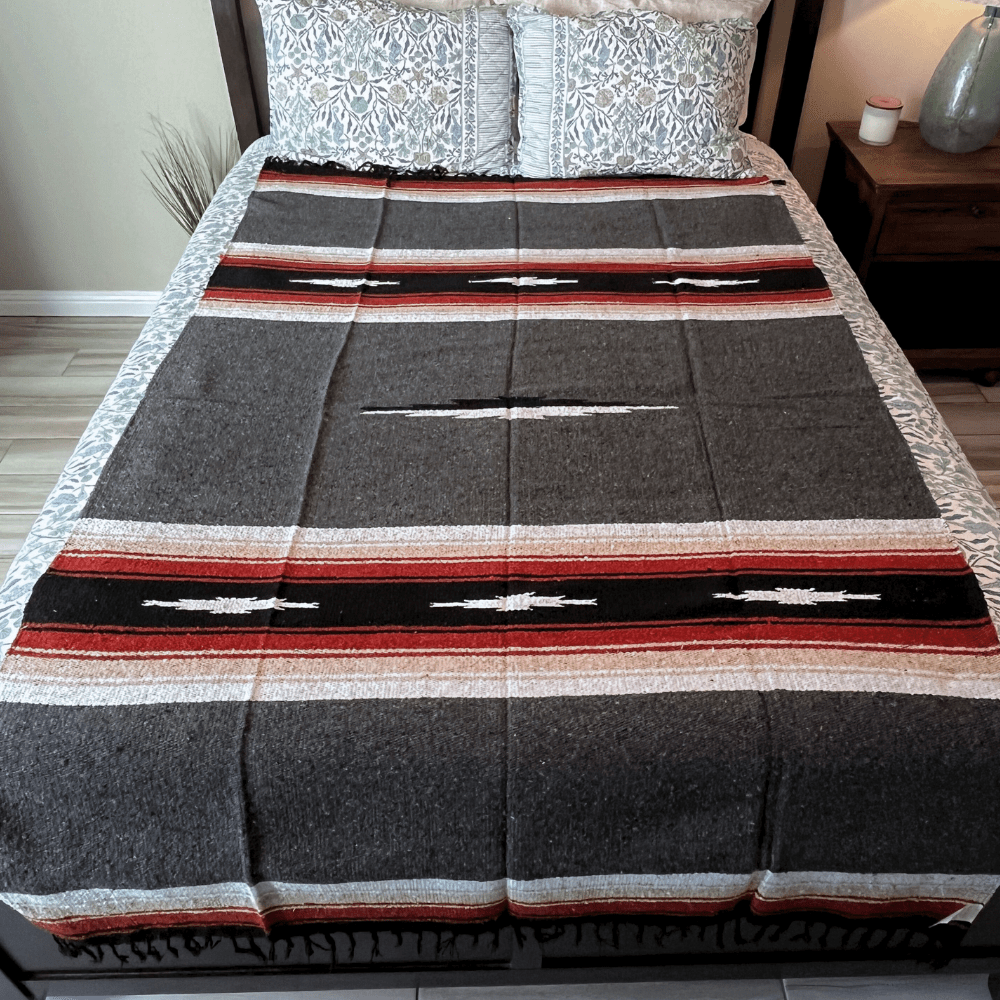 West Path Charcoal Retro Diamond Mexican Blanket