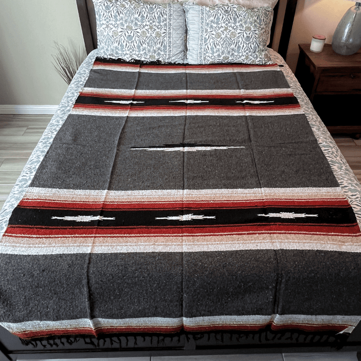 West Path Charcoal Retro Diamond Mexican Blanket