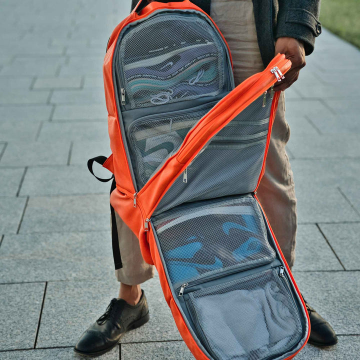 Sole Premise Orange Leather Luxury Carry-On Backpack (Patented Signature Design)
