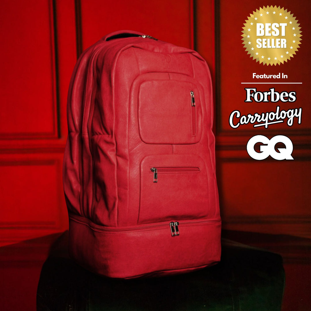 Sole Premise Red Leather Luxury Carry-On Backpack Patented Signature Design