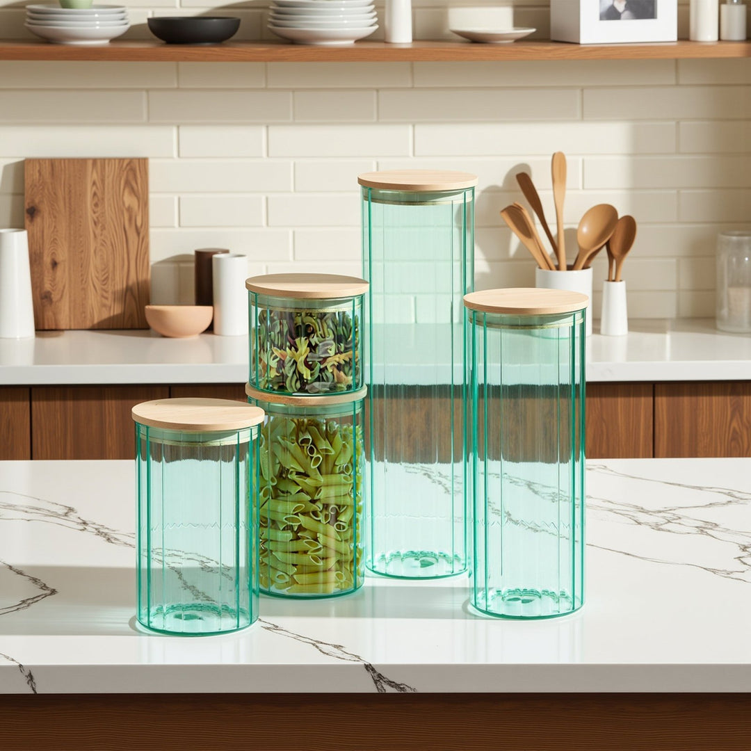 Glass Canister Set & Bamboo Lid - Diamond Blue