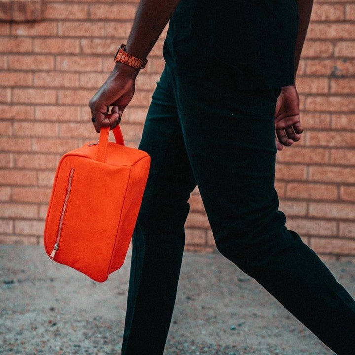 Sole Premise Orange Tumbled Leather Toiletry Bag