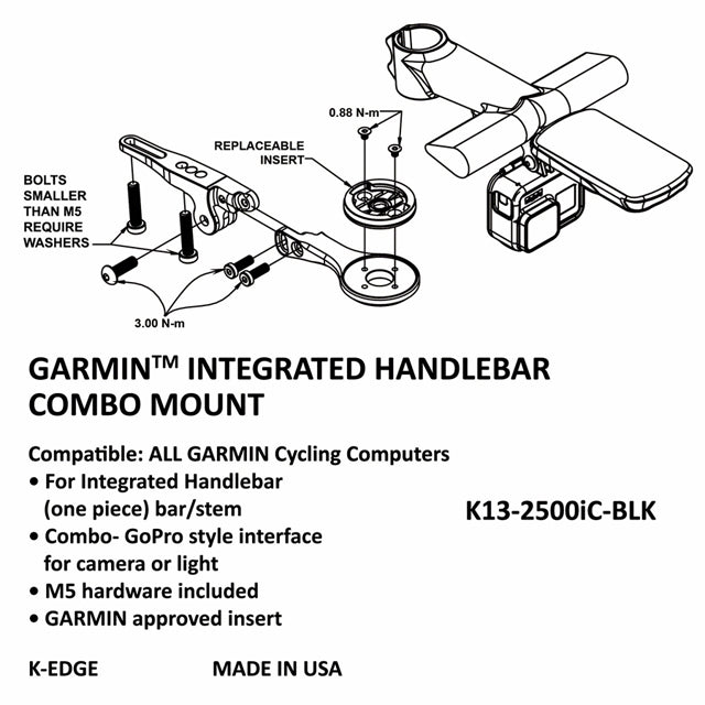 K-EDGE Integrated Handlebar System Combo Mount for Garmin