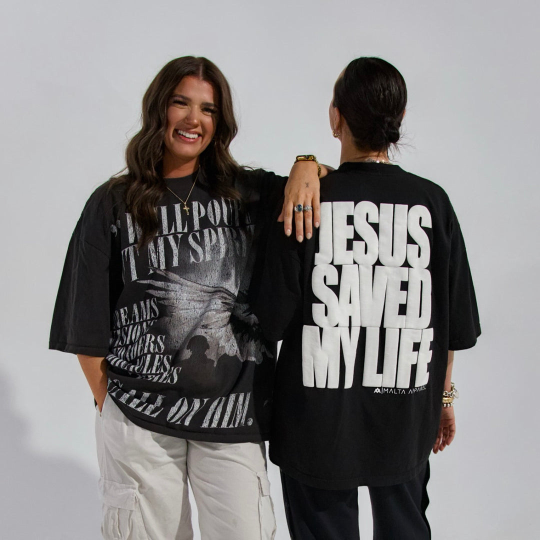 Jesus Saved My Life PUFF PRINT - Black