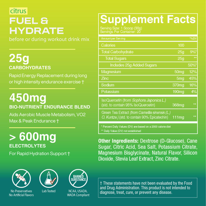 Fuel Hydrate Drink Mix Citrus - 20 Servings