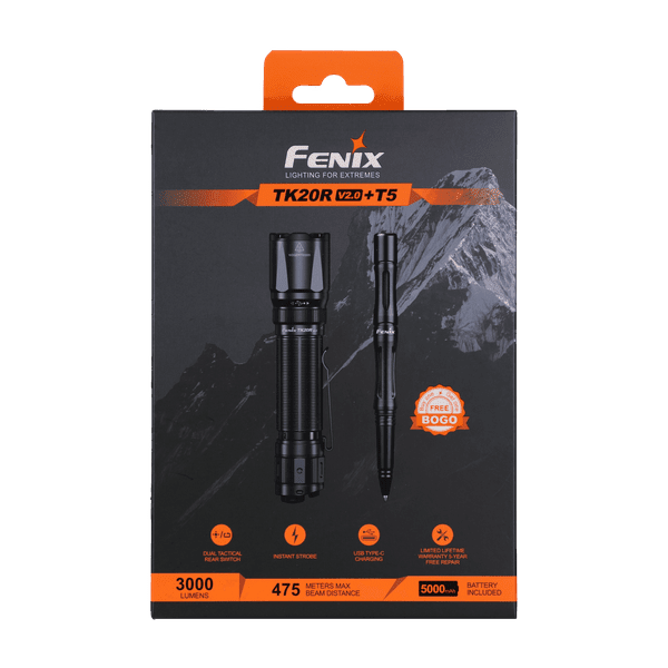 Fenix TK20R V2.0 Rechargeable Flashlight with FREE T5 Tactical Pen optional