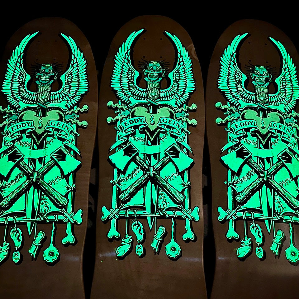 Ed Gein, Limited Edition, Hand-Painted GLOW-IN-THE-DARK Deck 10"x30” (1 of 5)