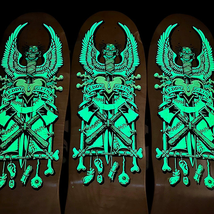 Ed Gein, Limited Edition, Hand-Painted GLOW-IN-THE-DARK Deck 10"x30” (1 of 5)