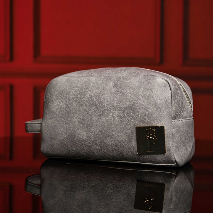 Sole Premise Grey Leather Toiletry Bag