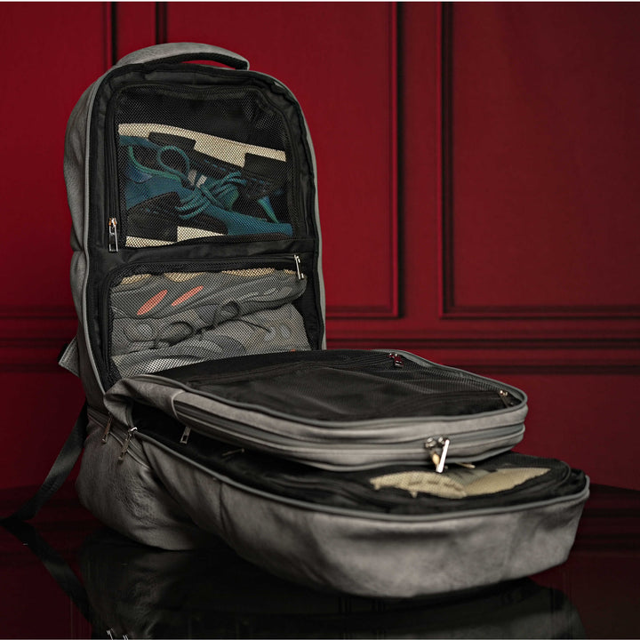 Sole Premise Grey Leather Luxury Carry-On Backpack (Patented Signature Design)