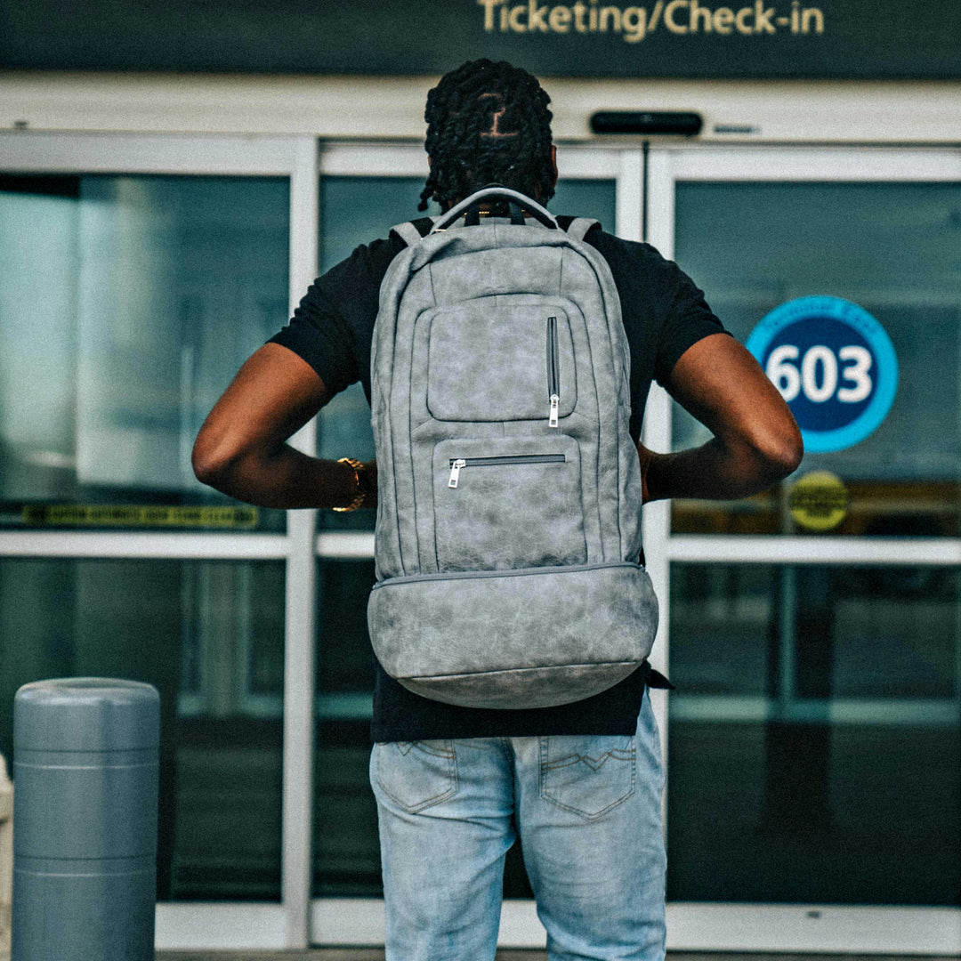 Sole Premise Grey Leather Luxury Carry-On Backpack (Patented Signature Design)
