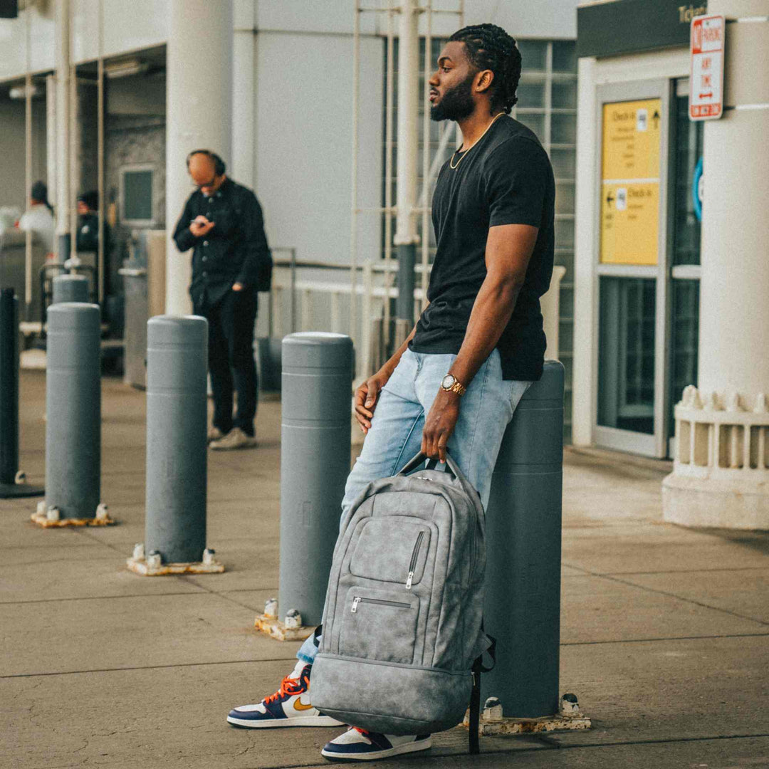 Sole Premise Grey Leather Luxury Carry-On Backpack (Patented Signature Design)