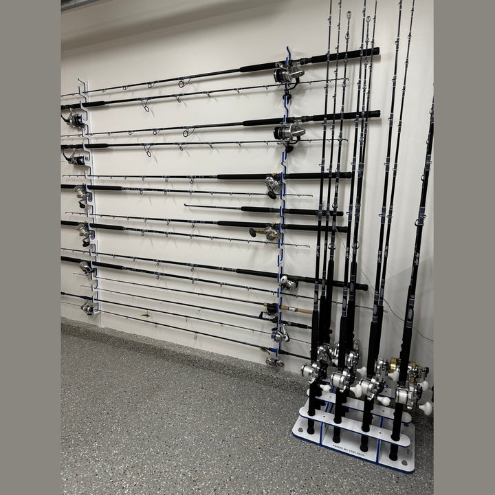 TRAPSKI Fishing Rod Holder Rack | Durable Marine Grade HDPE | 12 Pole Waterproof Washdown | Dock, Garage, Boat, Storage | 1.5 in Holes | Fits All Sizes | Made in the USA