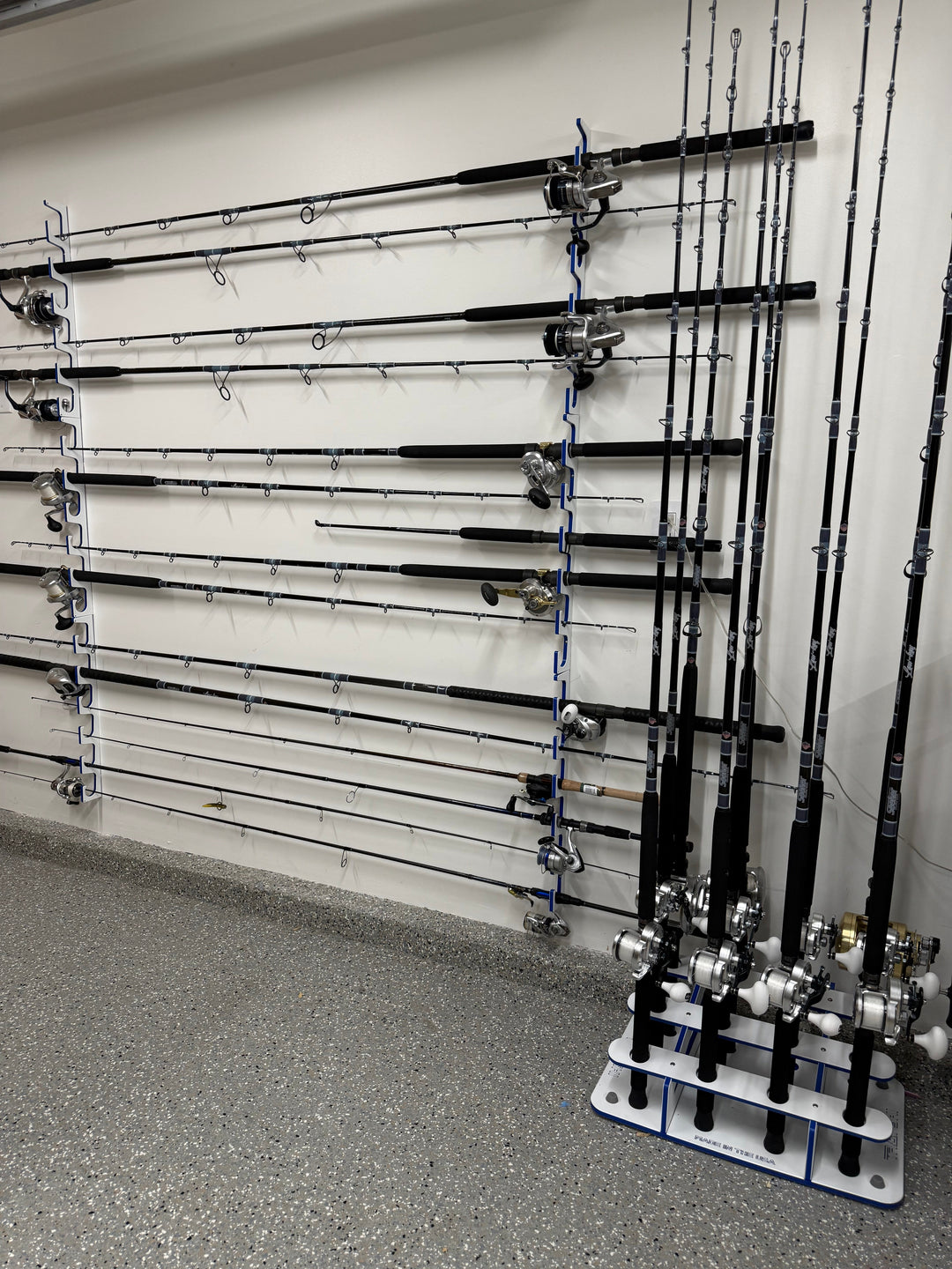 TRAPSKI Premium Fishing Rod/Pole Holder Rack Organizers | Wall or Ceiling or Boat Mounted Fishing Rod Rack | Durable Marine Grade HDPE Plastic | Stackable Storage