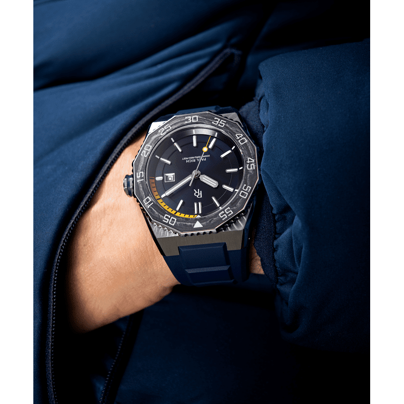 Aquacarbon Pro Horizon Blue Dive Watch with Luminous Carbon Fiber
