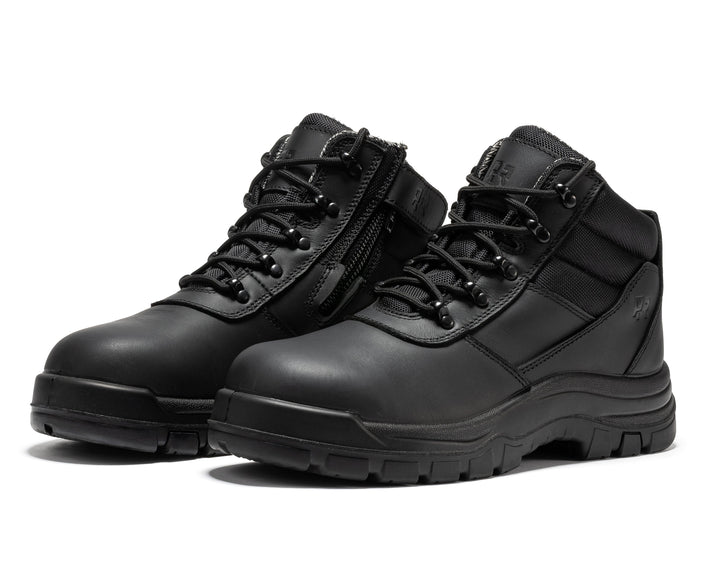 ROCKROOSTER Avalon Black 6 Inch Zip-sided Composite toe Leather Work Boots CP213BK