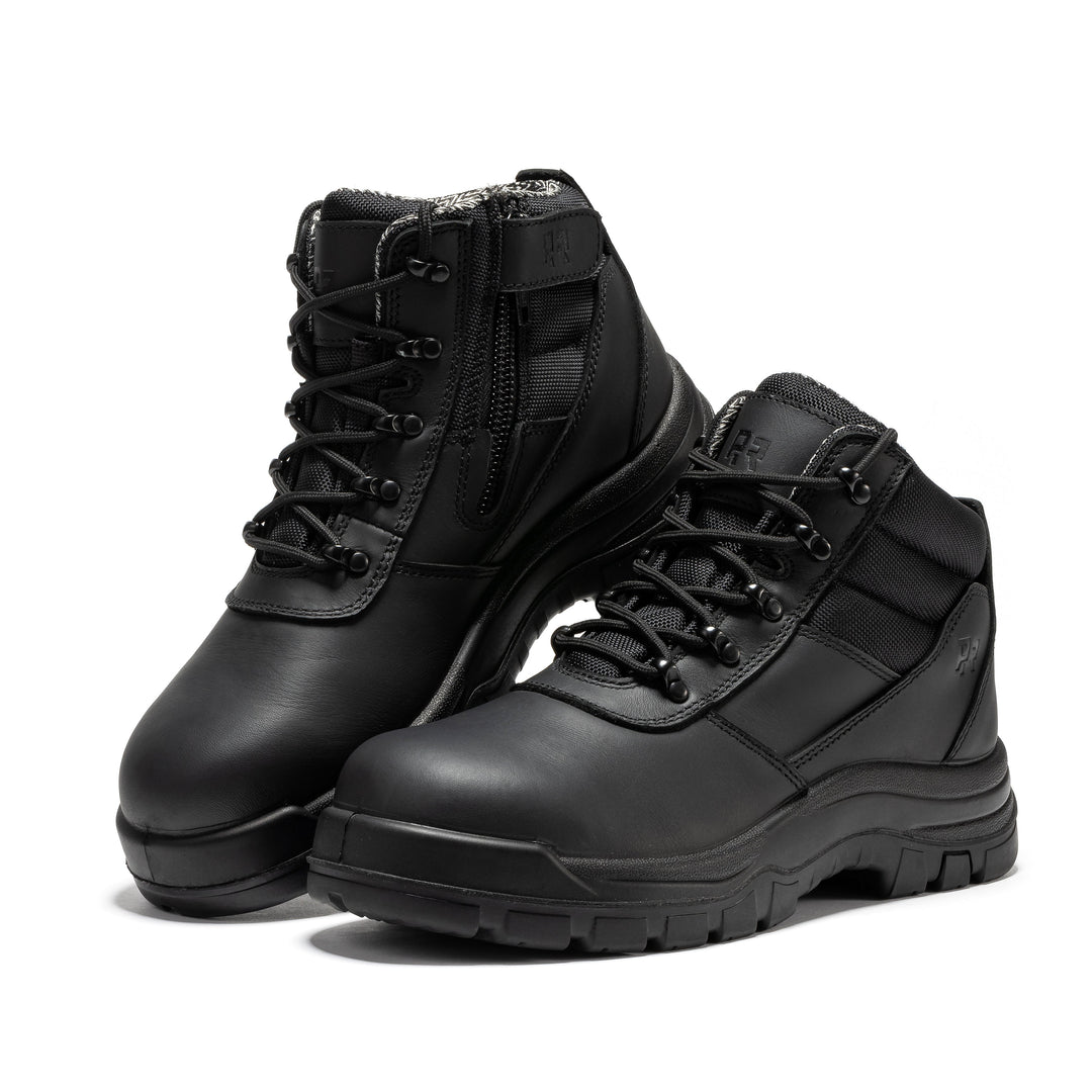 ROCKROOSTER Avalon Black 6 Inch Zip-sided Composite toe Leather Work Boots CP213BK
