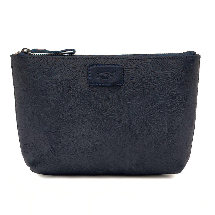 Tooled Leather Large Zippered Pouch