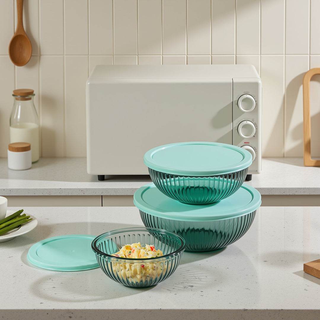 Borosilicate Glass Mixing Bowl Set - Diamond Blue