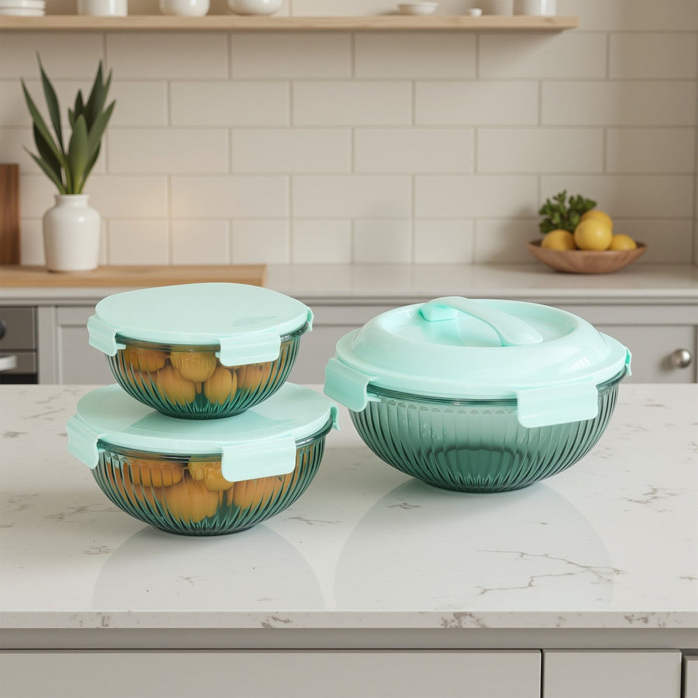 Borosilicate Glass Mixing Bowl Set- Diamond Blue W/ Handle