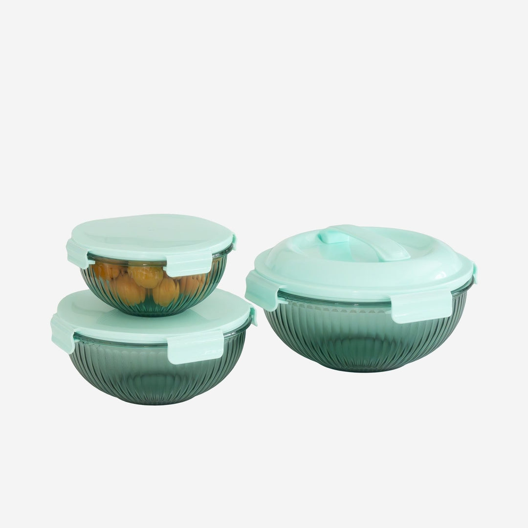 Borosilicate Glass Mixing Bowl Set- Diamond Blue W/ Handle