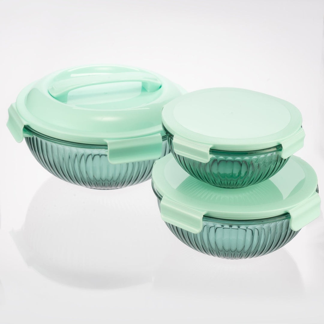 Borosilicate Glass Mixing Bowl Set- Diamond Blue W/ Handle