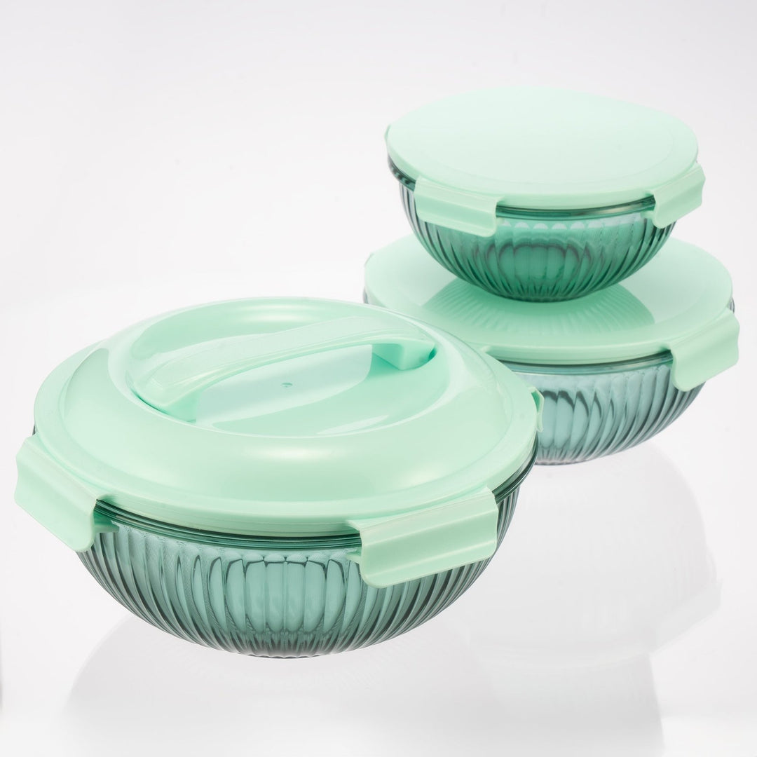 Borosilicate Glass Mixing Bowl Set- Diamond Blue W/ Handle