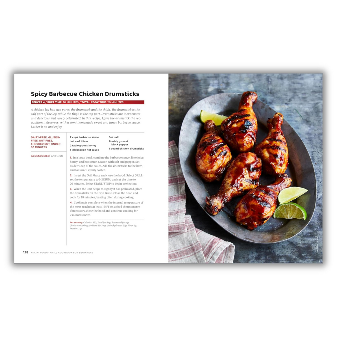The Official Ninja Foodi Grill Cookbook for Beginners: 75 Recipes for Indoor Grilling and Air Frying Perfection Spiral Bound