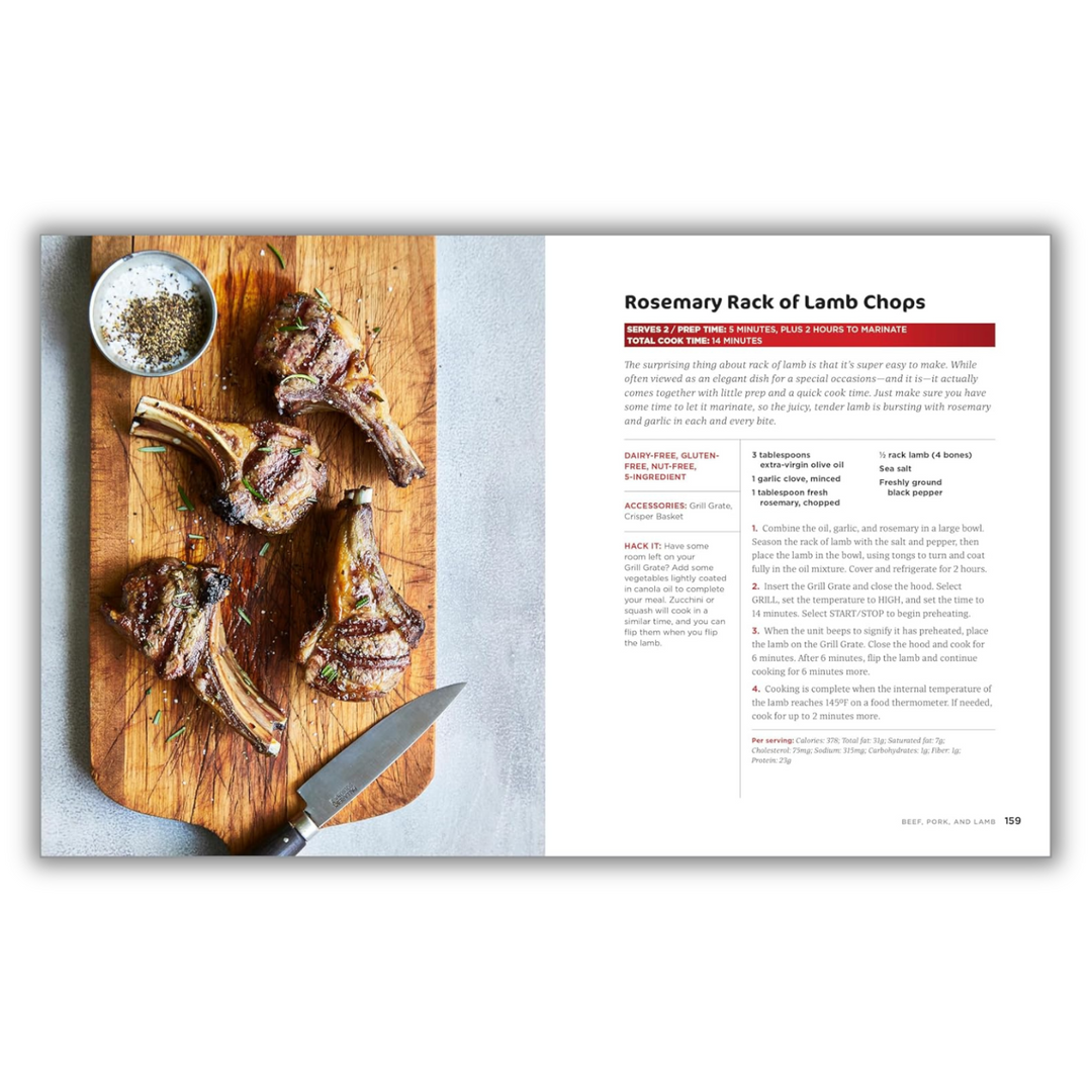 The Official Ninja Foodi Grill Cookbook for Beginners: 75 Recipes for Indoor Grilling and Air Frying Perfection Spiral Bound