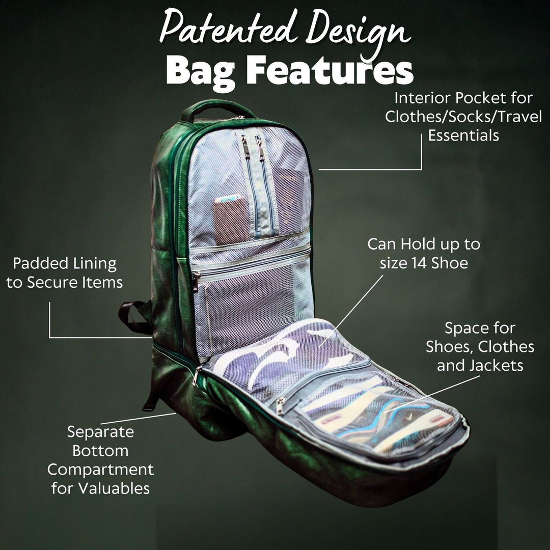 Sole Premise Emerald Green Leather Luxury Carry-On Backpack Patented Signature Design