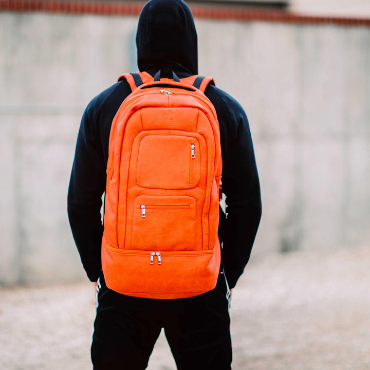 Sole Premise Orange Leather Luxury Carry-On Backpack (Patented Signature Design)