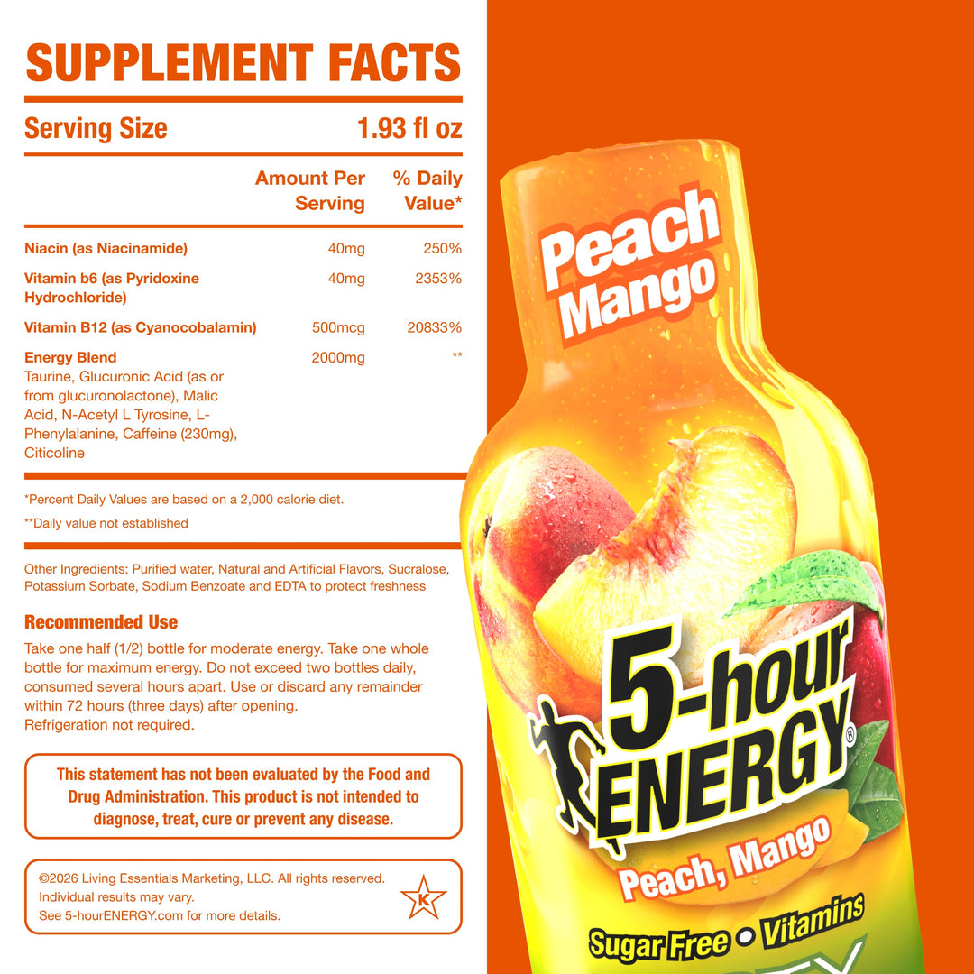 24 Pack 5-hour ENERGY Extra Strength Shots, Peach Mango Flavor Flavor, 1.93 Fl Oz