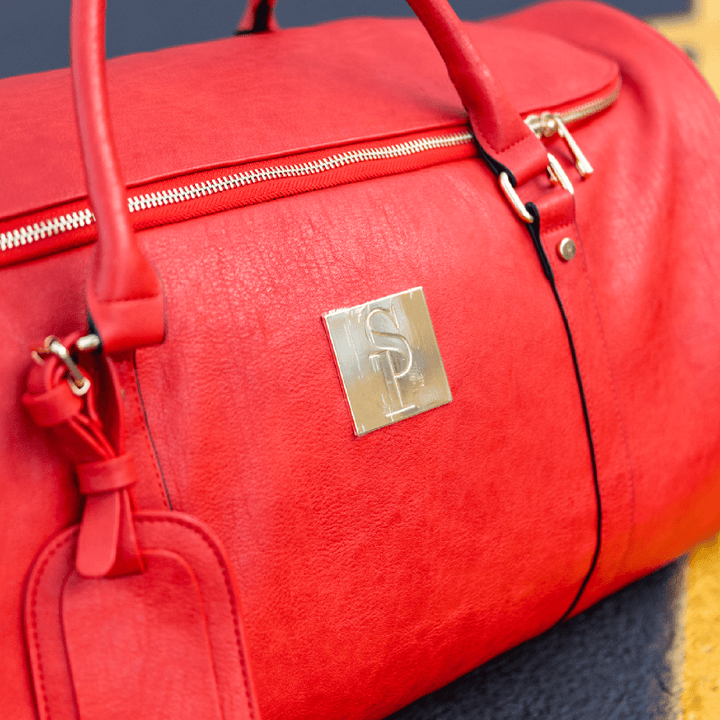 Sole Premise Red Tumbled Leather Duffle Bag New Weekender Design