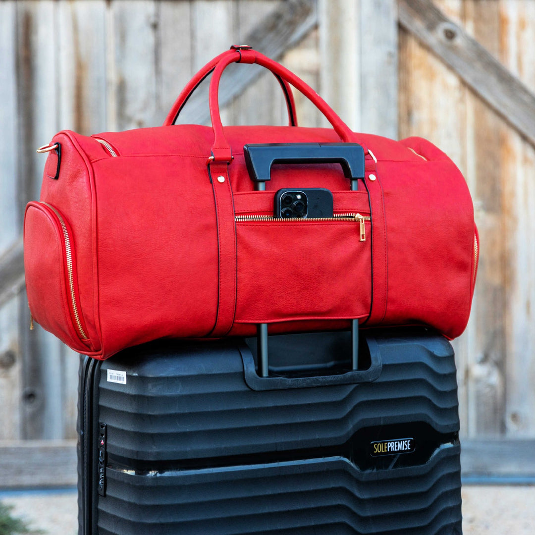 Sole Premise Red Tumbled Leather Duffle Bag New Weekender Design