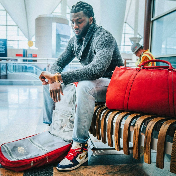 Sole Premise Red Leather Luxury Carry-On Backpack Patented Signature Design