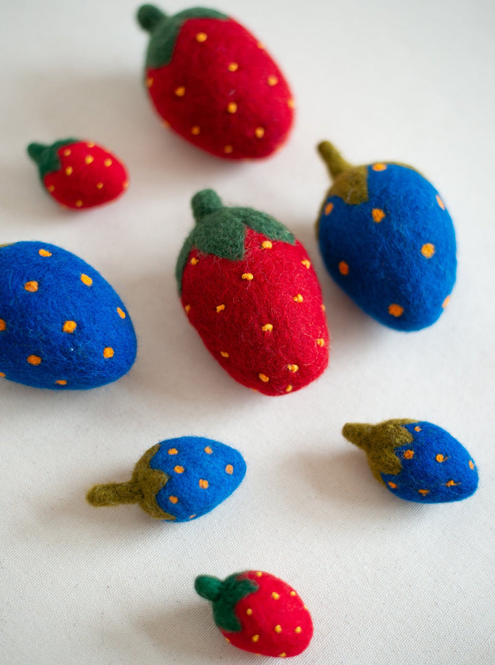 Blue Wool Strawberry Cat Toy Set for Fun Playtime