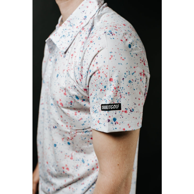 Shank it Golf Paint Splatter Polo White