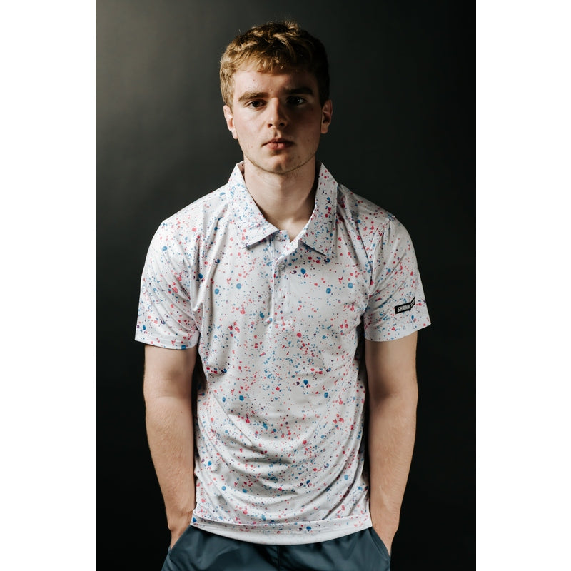 Shank it Golf Paint Splatter Polo White