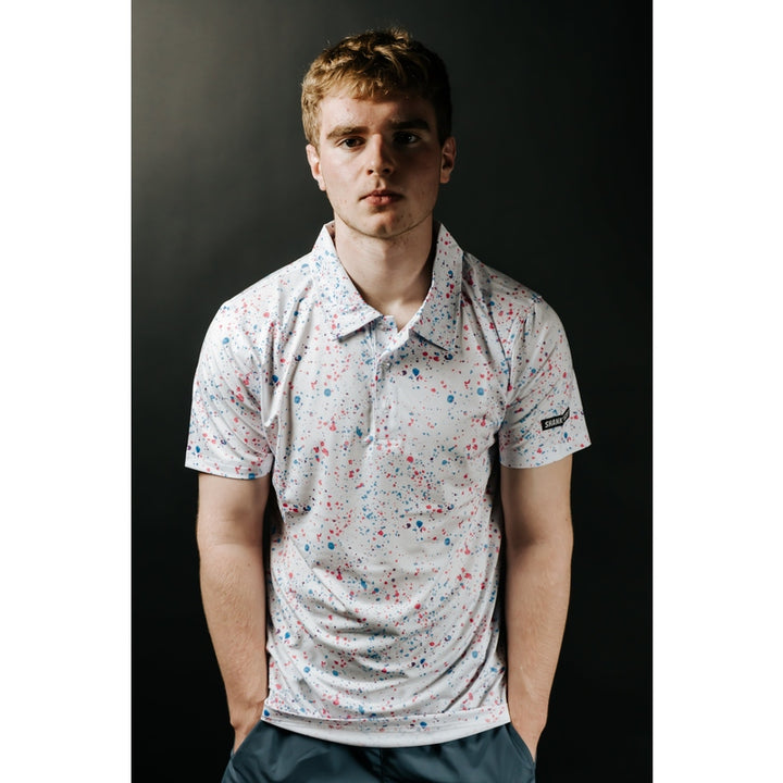 Shank it Golf Paint Splatter Polo White