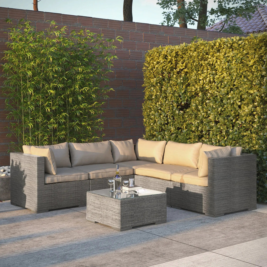 Sino Outdoor Wicker Sofa Set with Glass Table